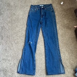 Dark wash flare blue jeans